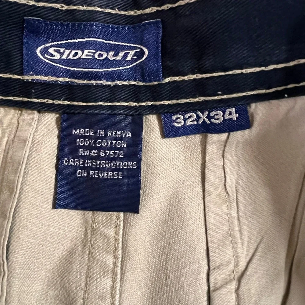 Sideout Mens Vintage Khaki Cargo Pants 32x34 Tan Cotton Straight Leg Twill